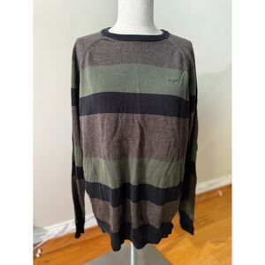 VANS Stripe Crewneck Long Sleeve Sweater Brown Green Black Size S